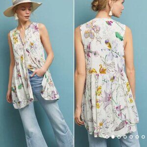 Anthropologie Nia Boho Floral Tunic Button Front Top